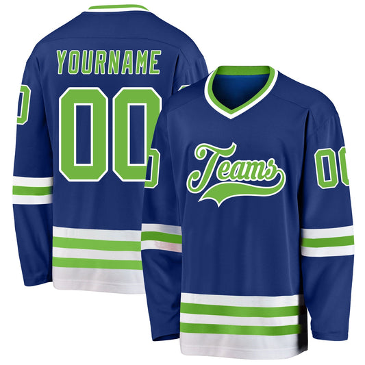 Custom Royal Neon Green-White Hockey Jersey - Main View