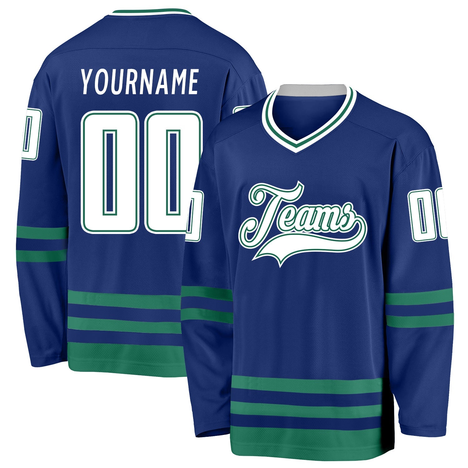 Custom Royal White-Kelly Green Hockey Jersey - Main View
