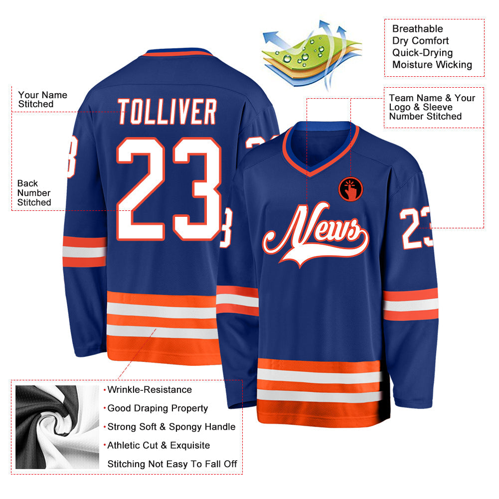 Custom Royal White-Orange Hockey Jersey view 2