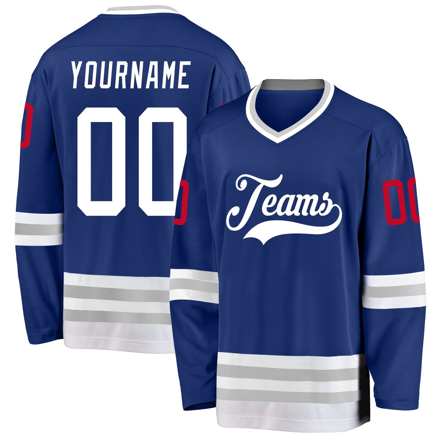 Custom Royal White-Gray Hockey Jersey - Main View