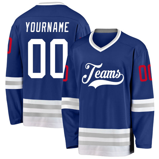 Custom Royal White-Gray Hockey Jersey - Main View