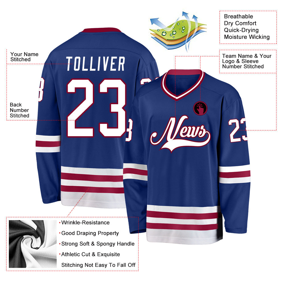 Custom Royal White-Maroon Hockey Jersey view 2