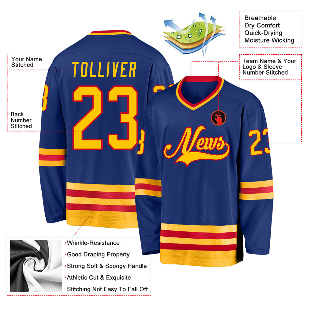 Custom Royal Gold-Red Hockey Jersey view 2