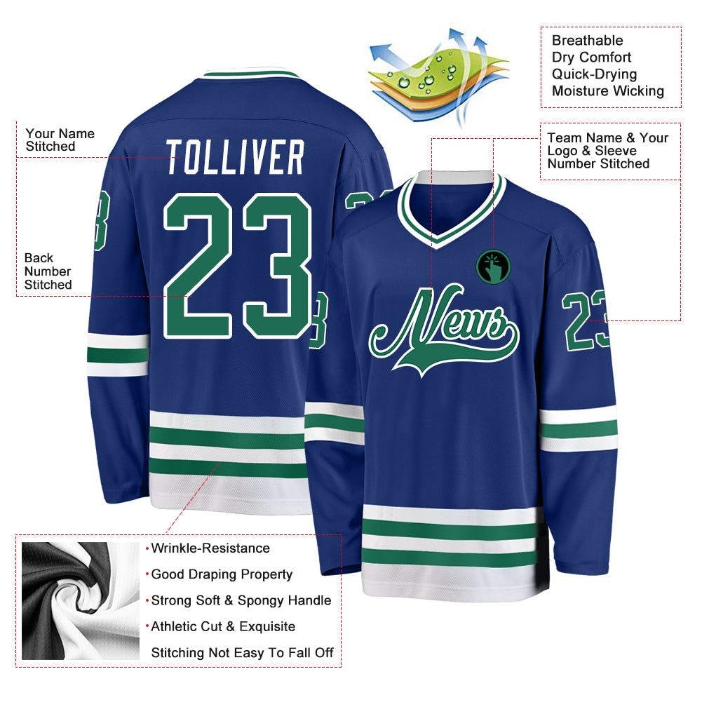 Custom Royal Kelly Green-White Hockey Jersey view 2