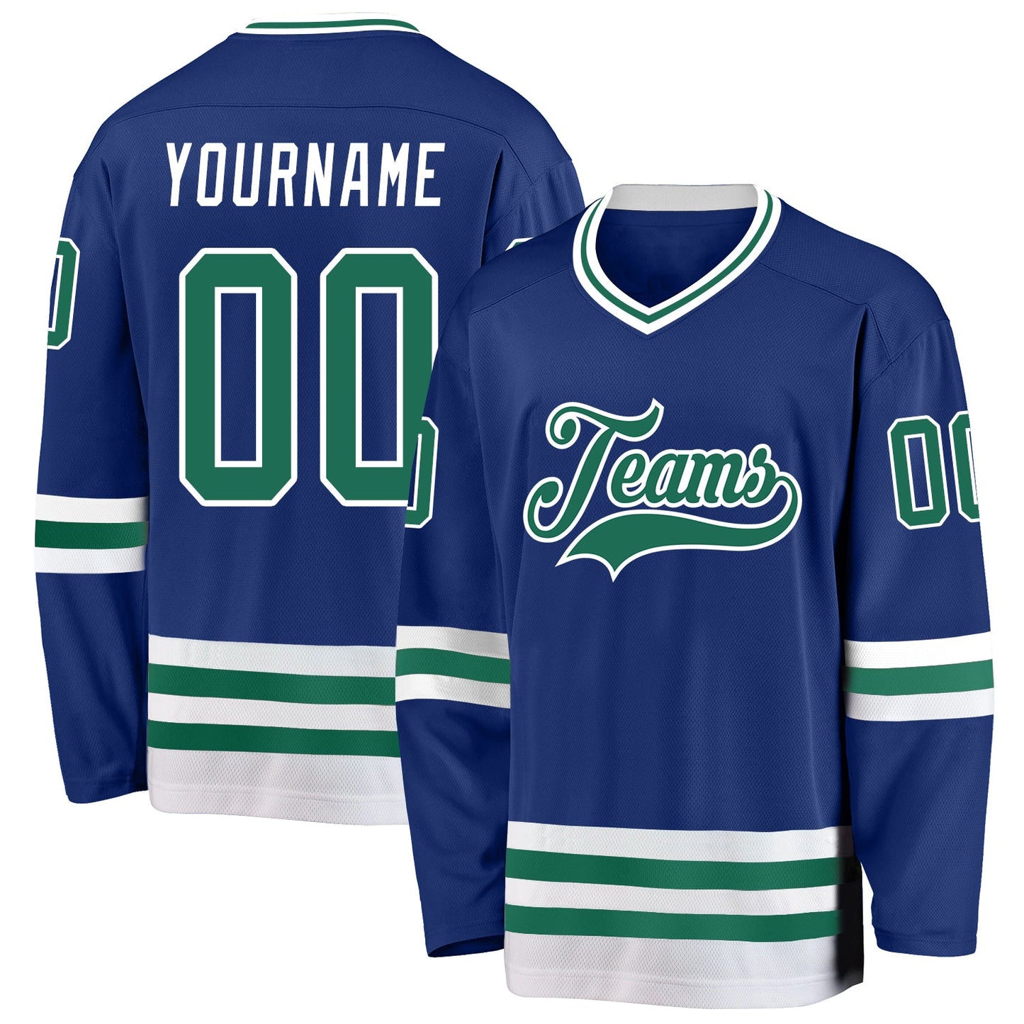 Custom Royal Kelly Green-White Hockey Jersey - Main View