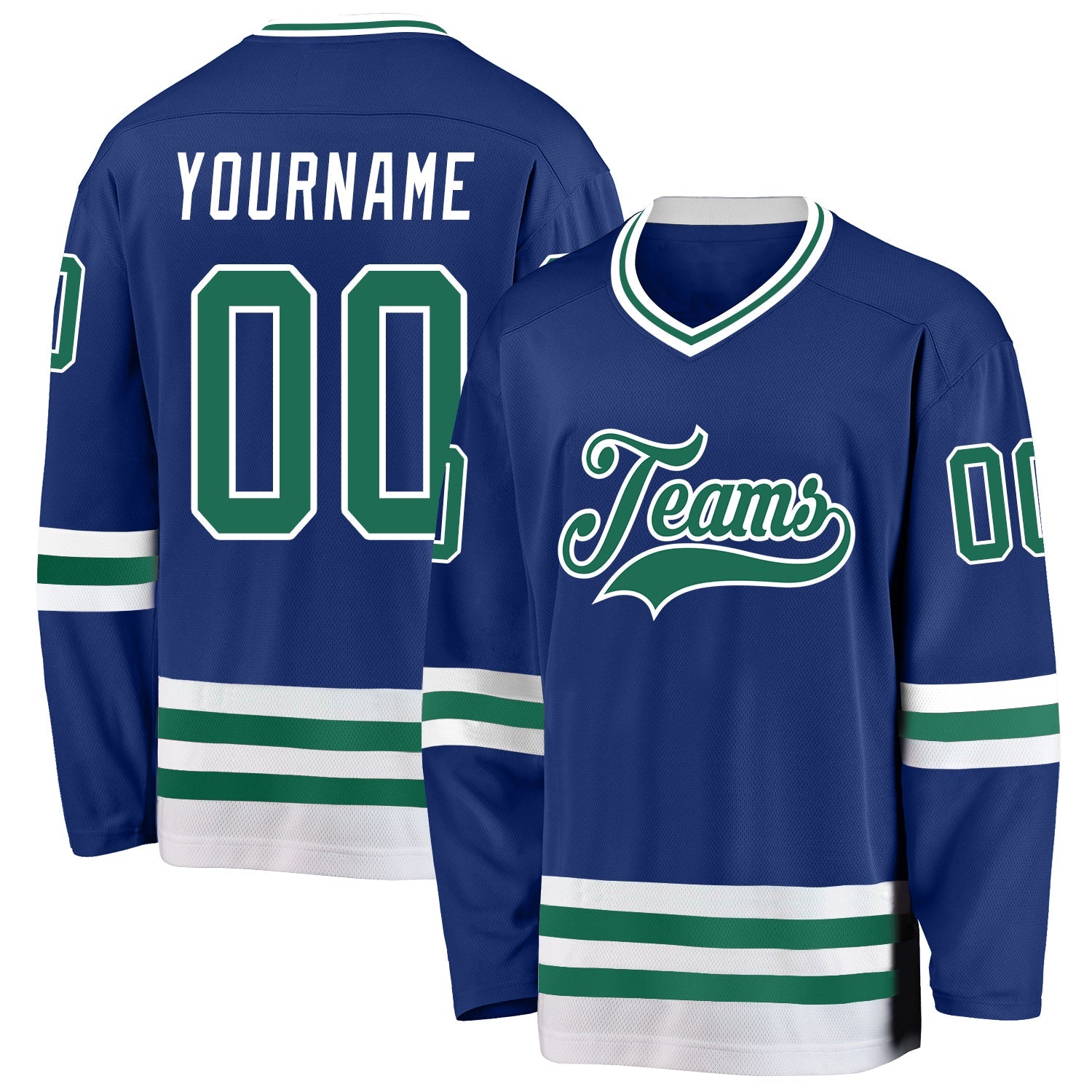 Custom Royal Kelly Green-White Hockey Jersey - Main View