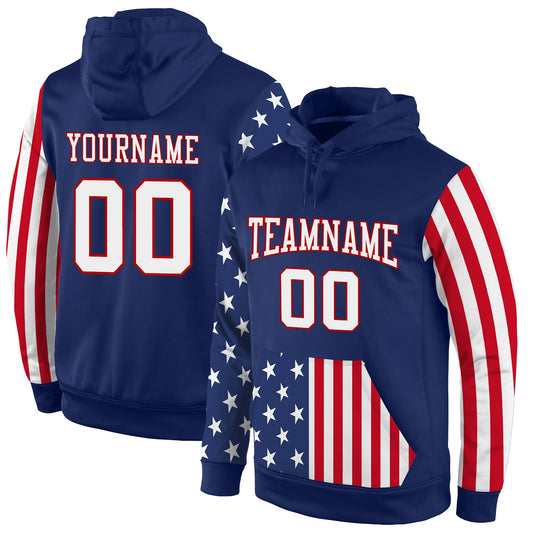 Custom Stitched Royal White-Red 3D American Flag Fashion Sports Pullover Sweatshirt Hoodie - Main View