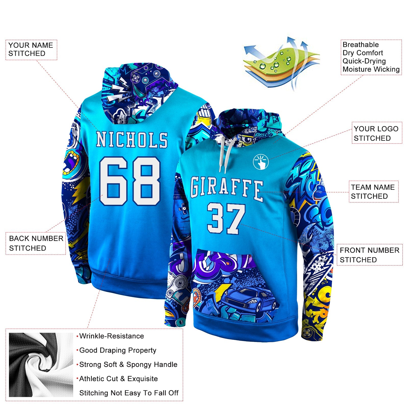 Custom Stitched Royal White-Royal 3D Pattern Design Sports Pullover Sweatshirt Hoodie view 2