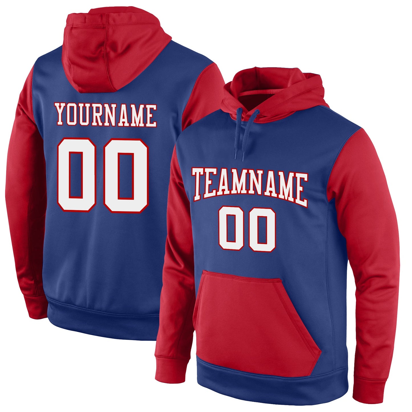 Custom Stitched Royal White-Red Sports Pullover Sweatshirt Hoodie - Main View