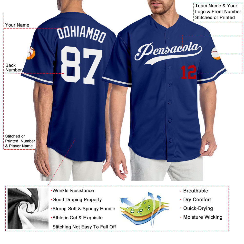 Custom Royal White-Red Authentic Baseball Jersey view 3