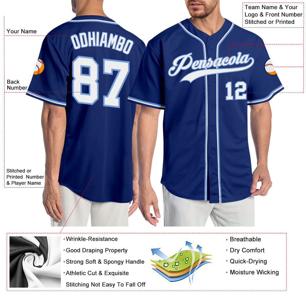 Custom Royal White-Light Blue Authentic Baseball Jersey view 3