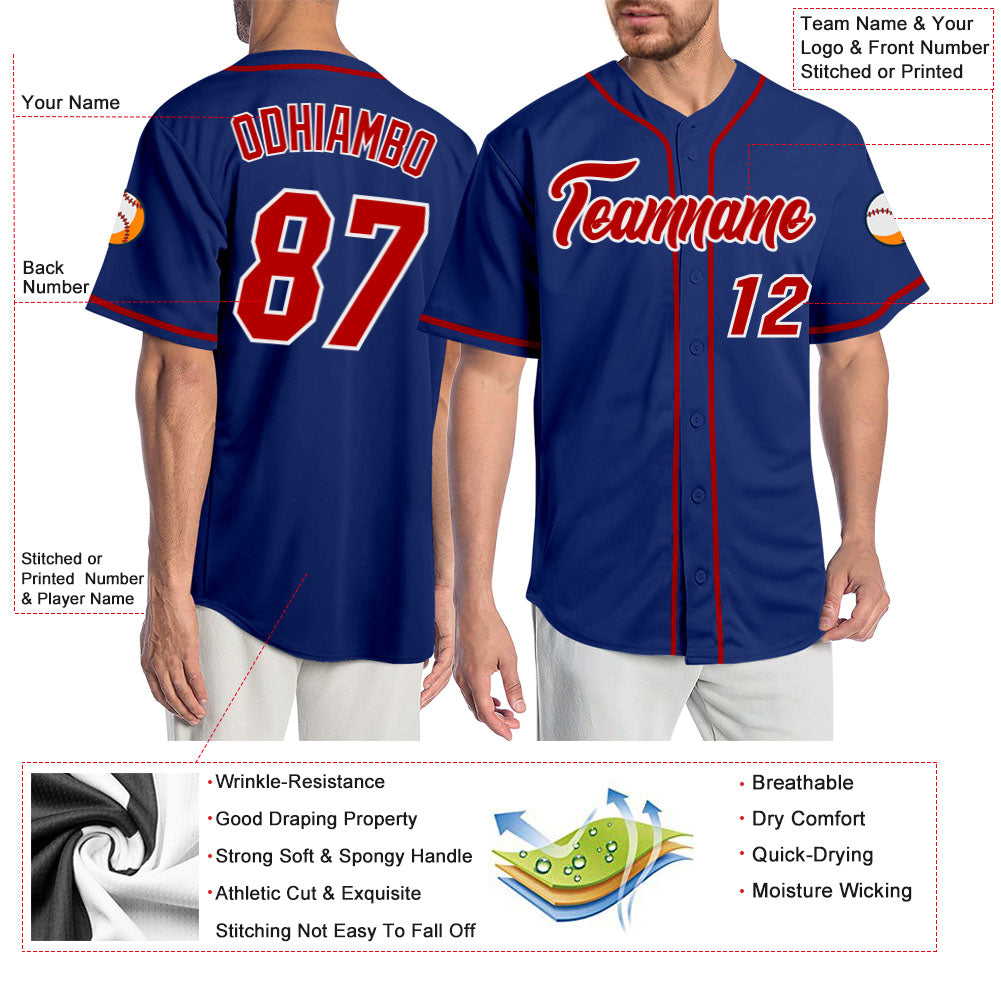 Custom Royal Red-White Authentic Baseball Jersey view 3