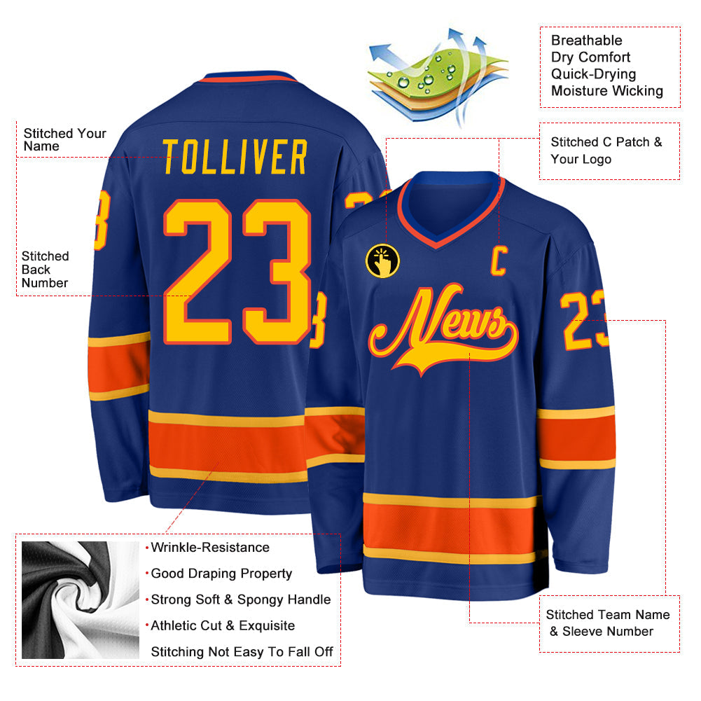 Custom Royal Gold-Orange Hockey Jersey view 2