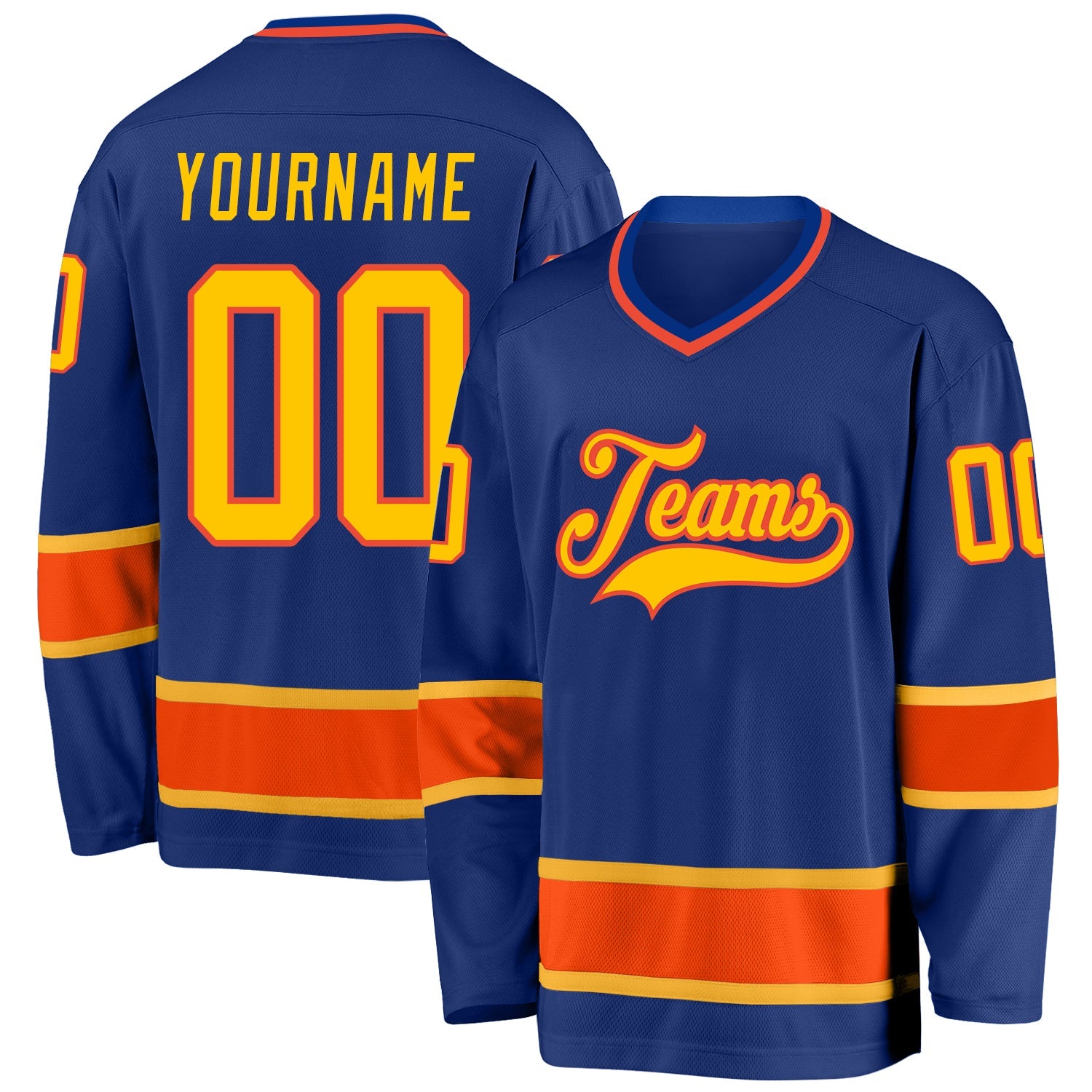 Custom Royal Gold-Orange Hockey Jersey - Main View