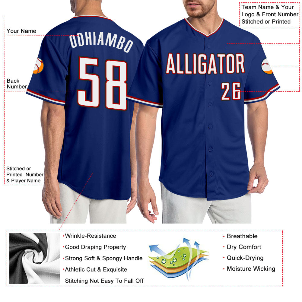 Custom Royal White-Red Authentic Baseball Jersey view 3