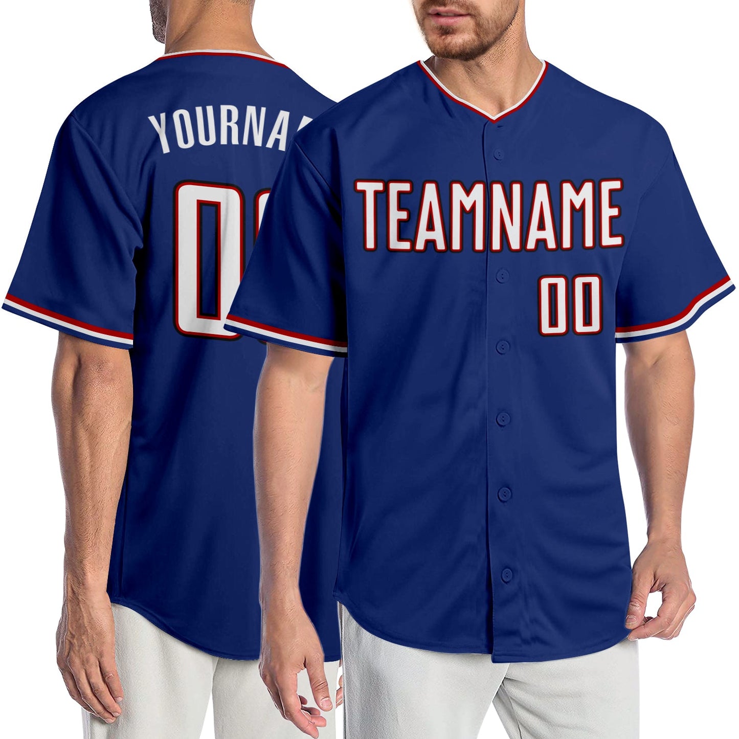 Custom Royal White-Red Authentic Baseball Jersey - Main View