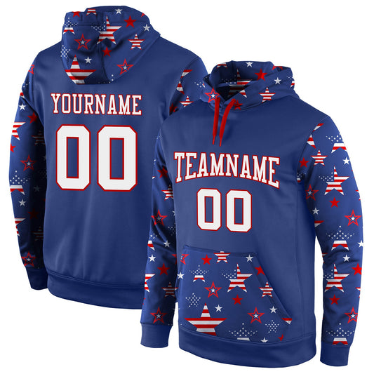 Custom Stitched Royal White-Red 3D American Flag Fashion Sports Pullover Sweatshirt Hoodie - Main View