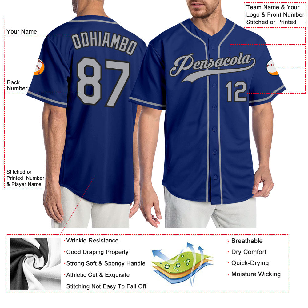 Custom Royal Gray-Black Authentic Baseball Jersey view 3