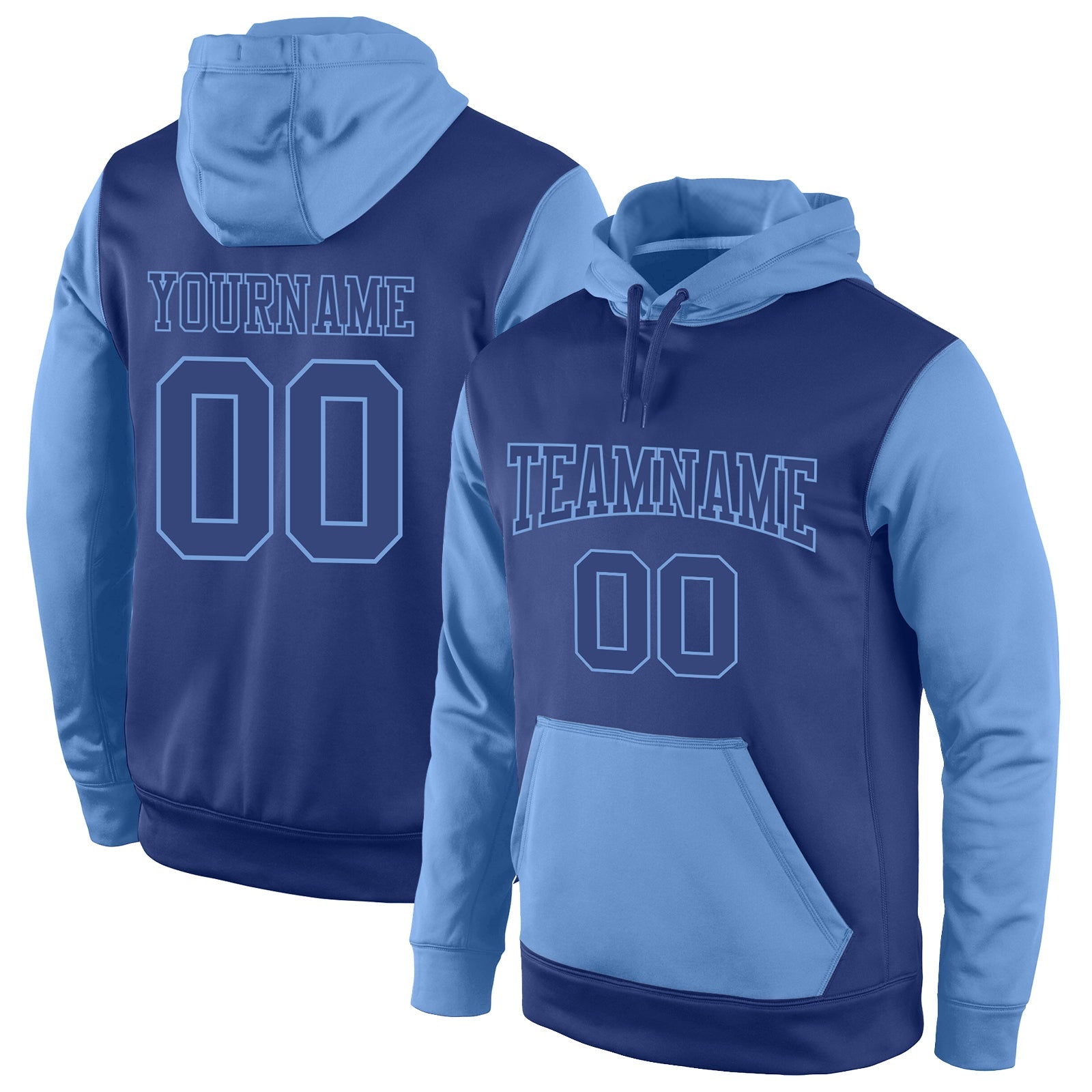 Custom Stitched Royal Royal-Light Blue Sports Pullover Sweatshirt Hoodie - Main View