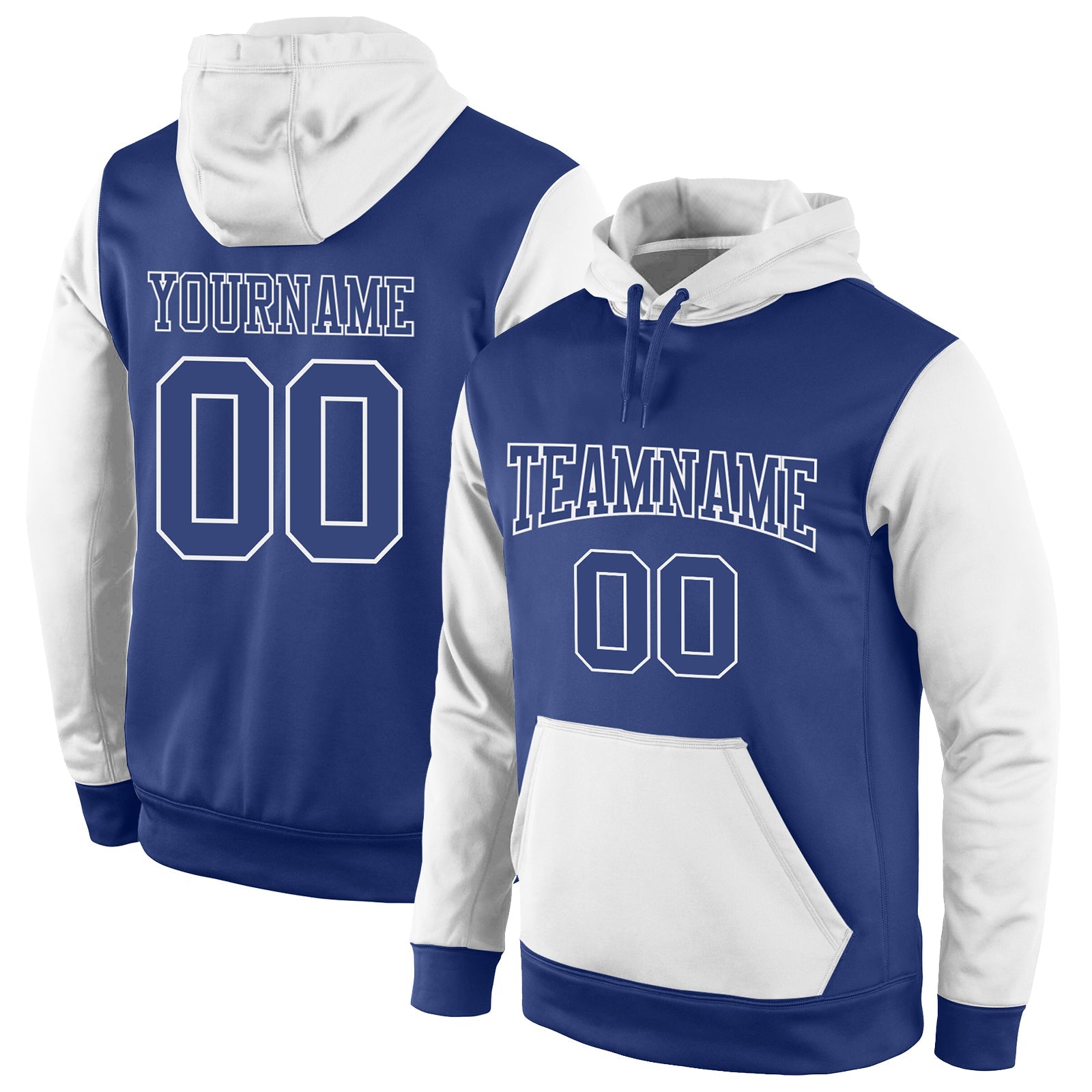 Custom Stitched Royal Royal-White Sports Pullover Sweatshirt Hoodie - Main View