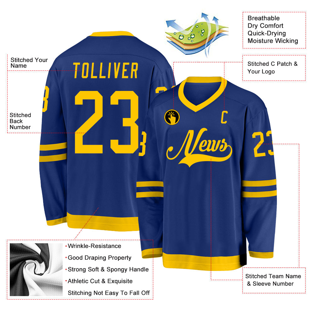 Custom Royal Gold Hockey Jersey view 2