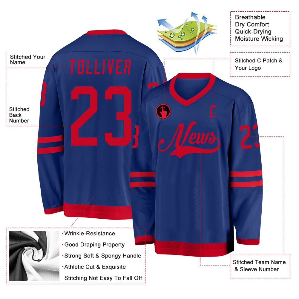 Custom Royal Red Hockey Jersey view 2