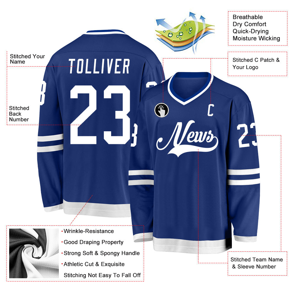 Custom Royal White Hockey Jersey view 3