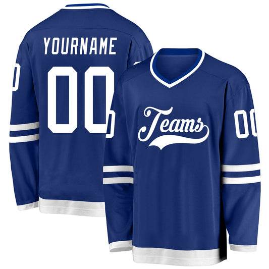 Custom Royal White Hockey Jersey - Main View