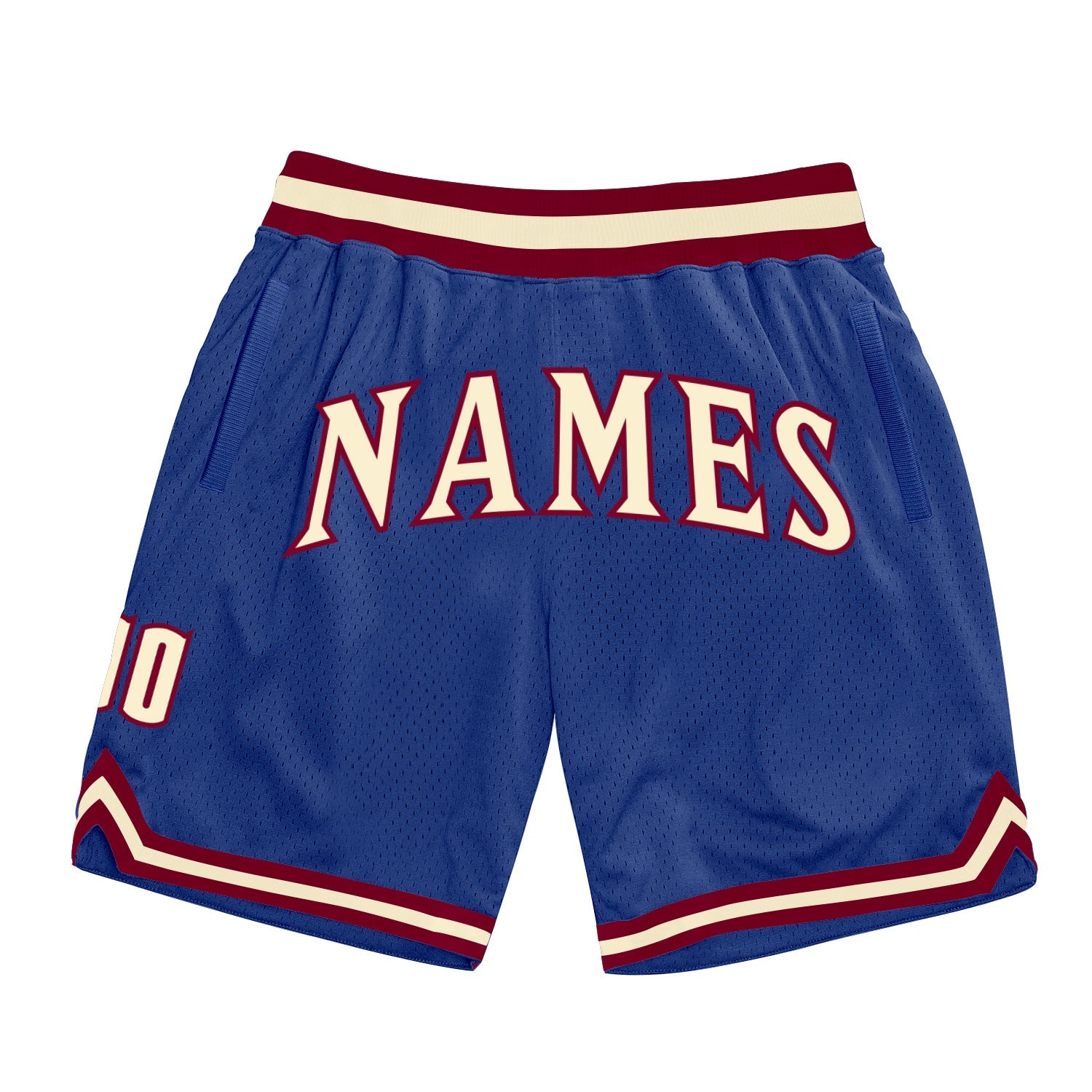 Custom Royal Cream-Maroon Authentic Throwback Basketball Shorts - Main View