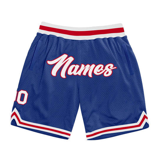 Custom Royal White-Red Authentic Throwback Basketball Shorts - Main View
