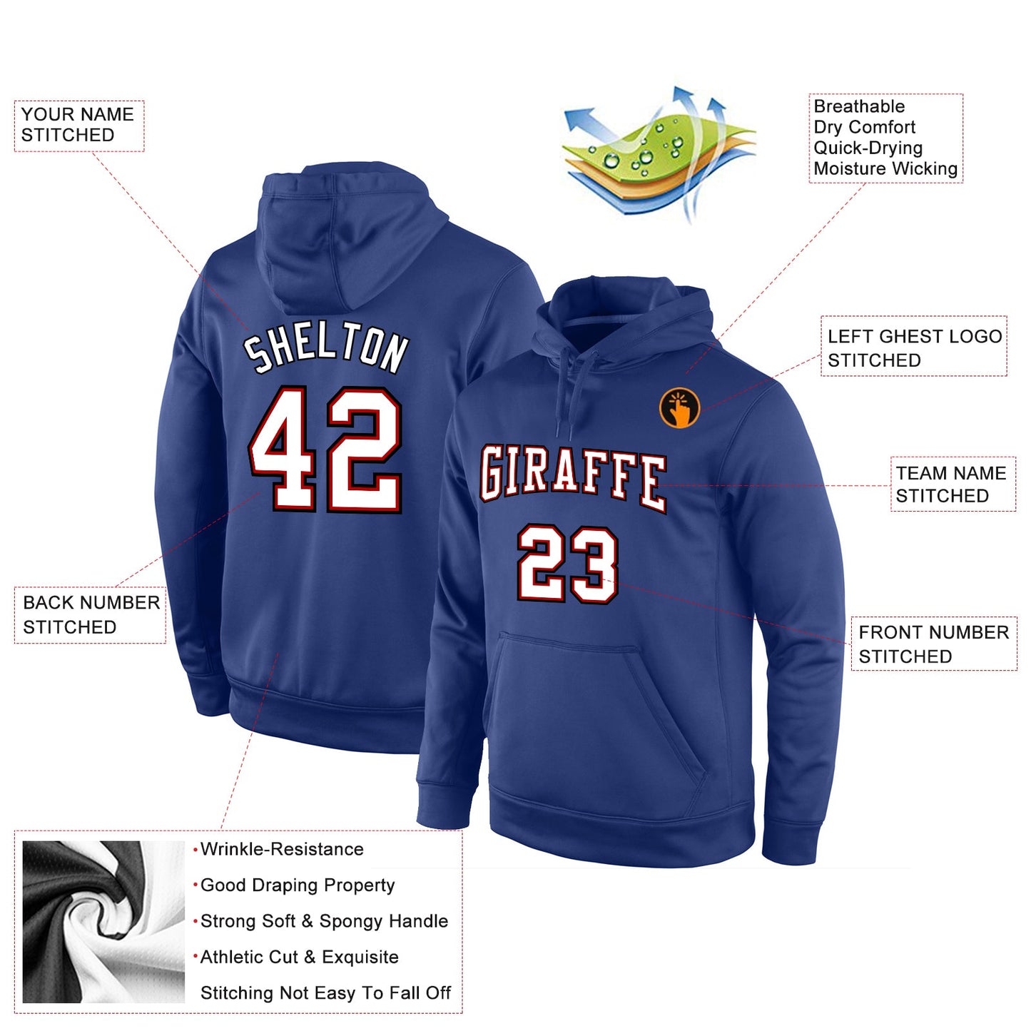 Custom Stitched Royal White-Red Sports Pullover Sweatshirt Hoodie view 2