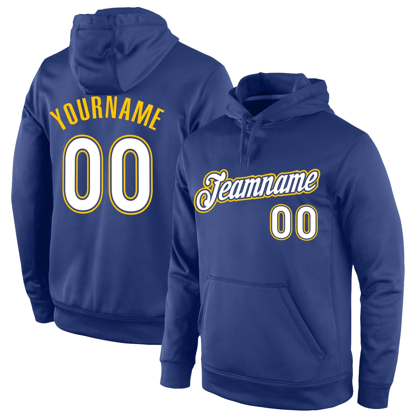 Custom Stitched Royal White-Gold Sports Pullover Sweatshirt Hoodie - Main View