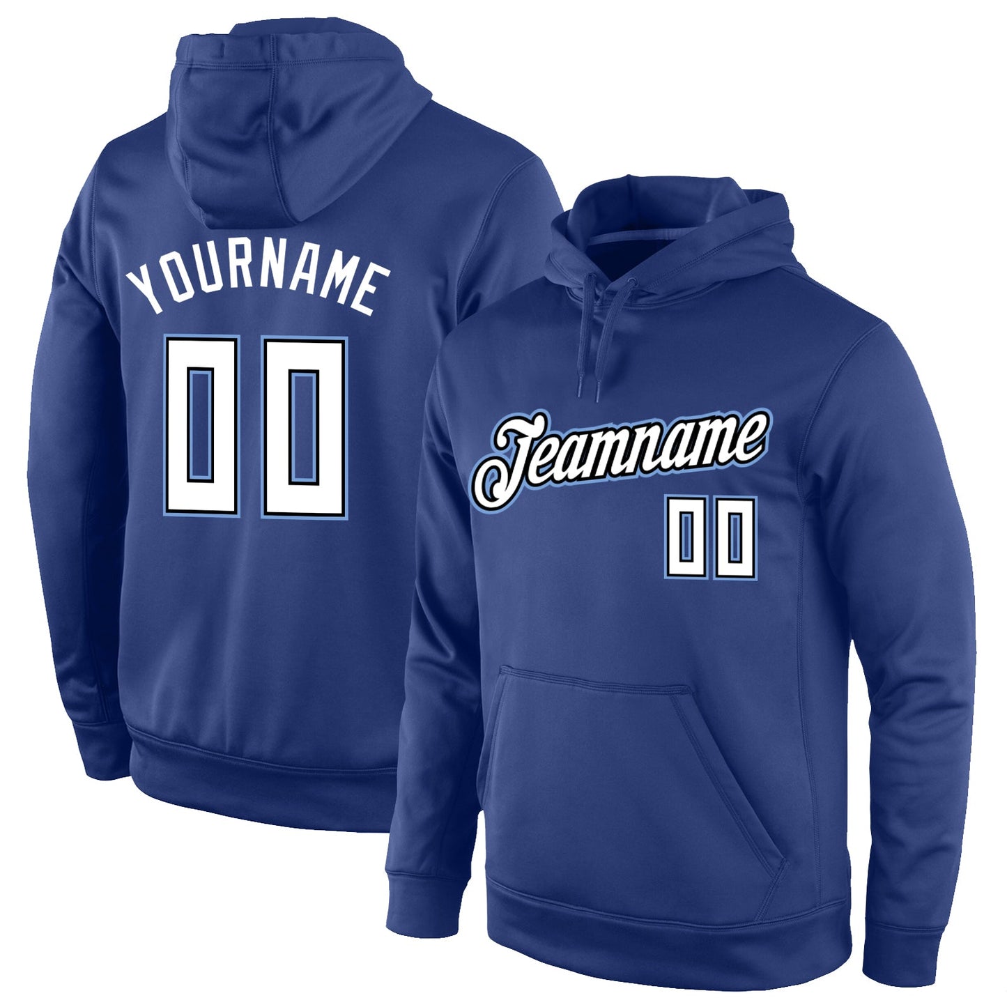 Custom Stitched Royal White-Light Blue Sports Pullover Sweatshirt Hoodie - Main View
