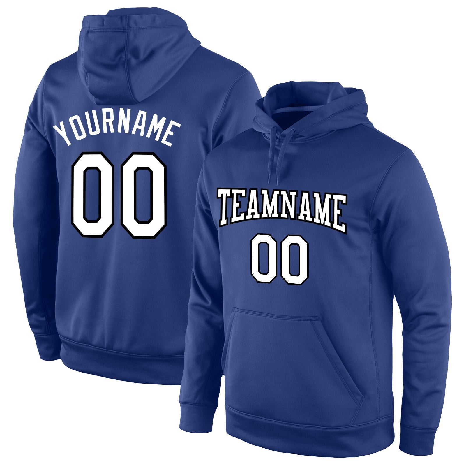 Custom Stitched Royal White-Black Sports Pullover Sweatshirt Hoodie - Main View