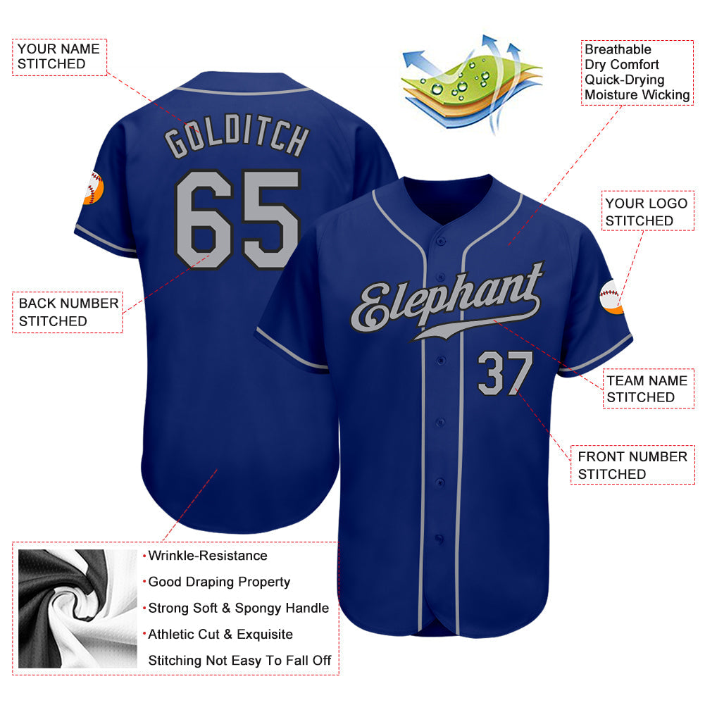 Custom Royal Gray-Black Authentic Baseball Jersey view 3