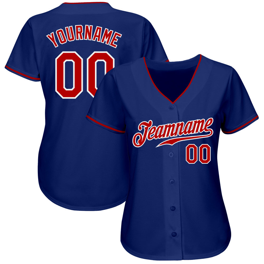 Custom Royal Red-White Authentic Baseball Jersey view 2