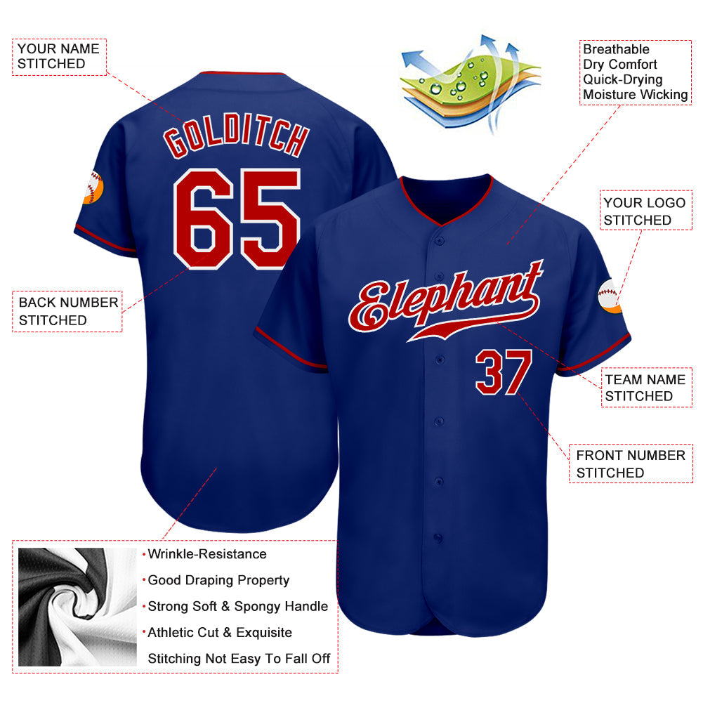 Custom Royal Red-White Authentic Baseball Jersey view 3