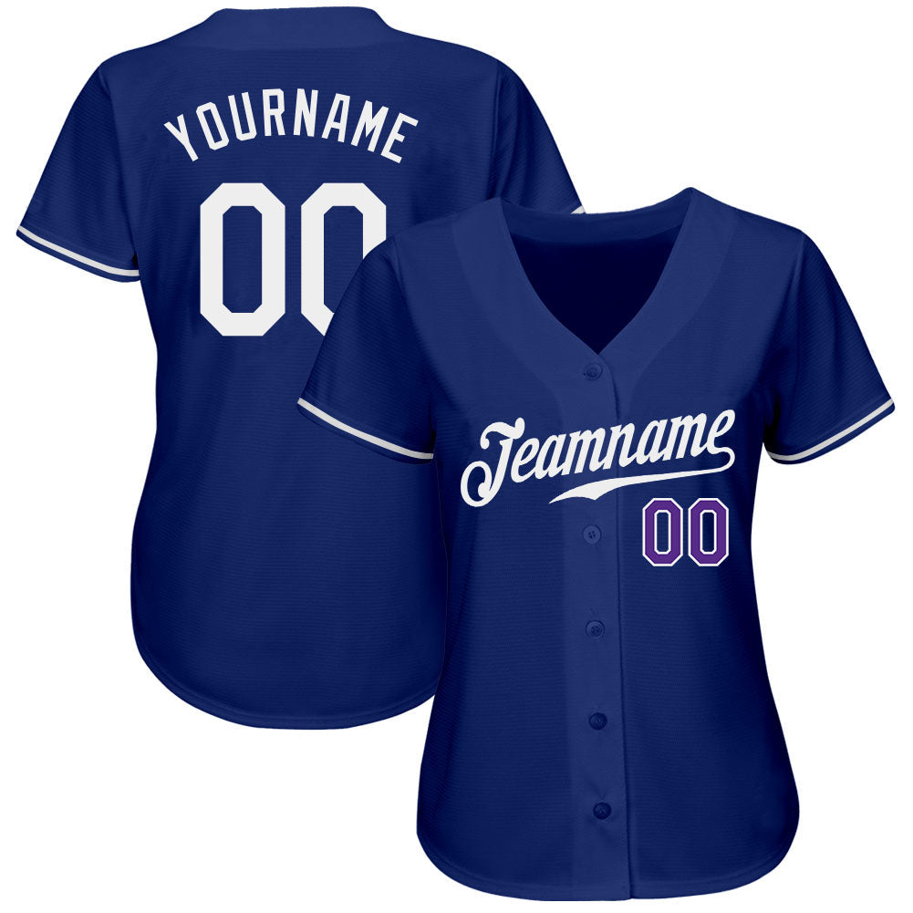 Custom Royal White-Purple Authentic Baseball Jersey view 2