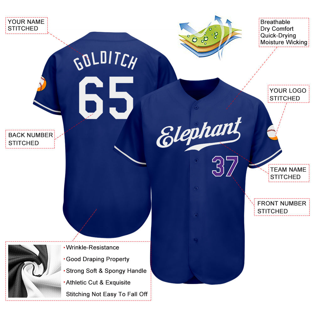 Custom Royal White-Purple Authentic Baseball Jersey view 3