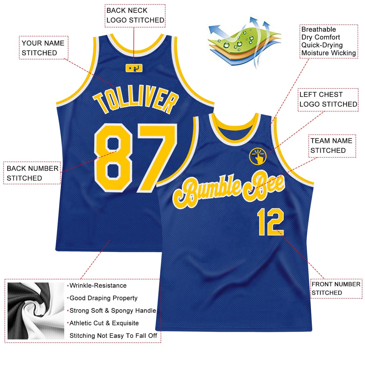 Custom Royal Gold-White Authentic Throwback Basketball Jersey view 2