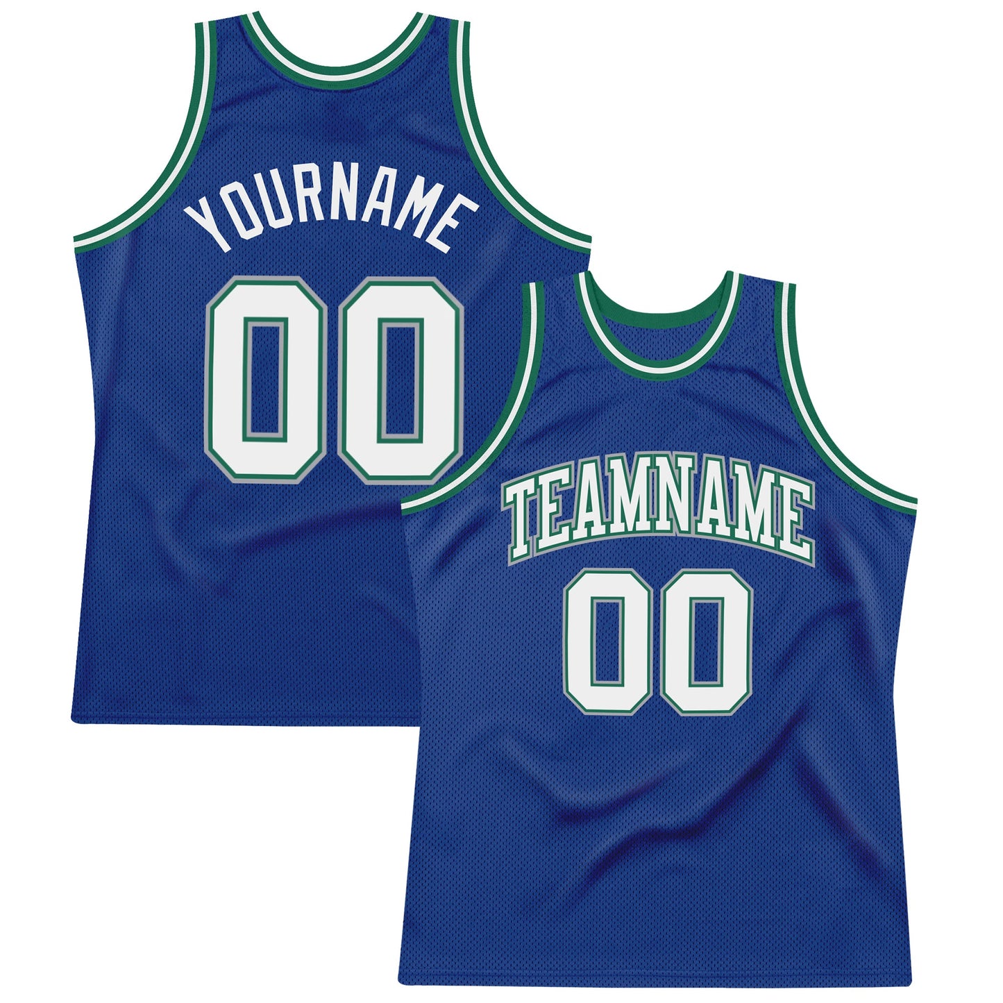 Custom Royal White-Kelly Green Authentic Throwback Basketball Jersey - Main View