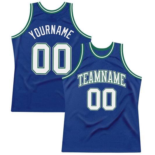 Custom Royal White-Kelly Green Authentic Throwback Basketball Jersey - Main View
