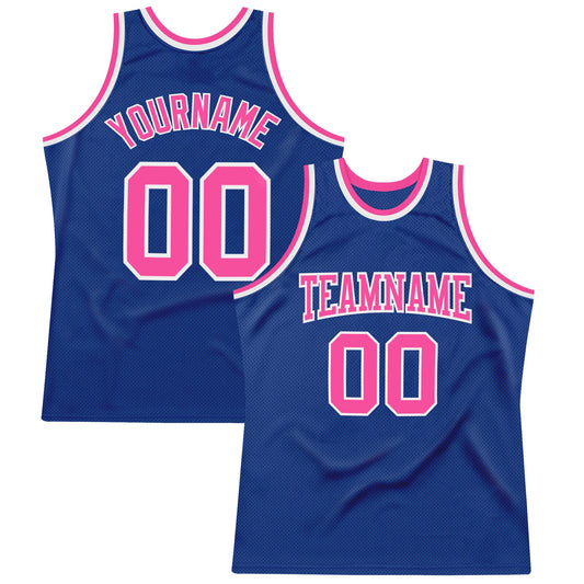 Custom Royal Pink-White Authentic Throwback Basketball Jersey - Main View