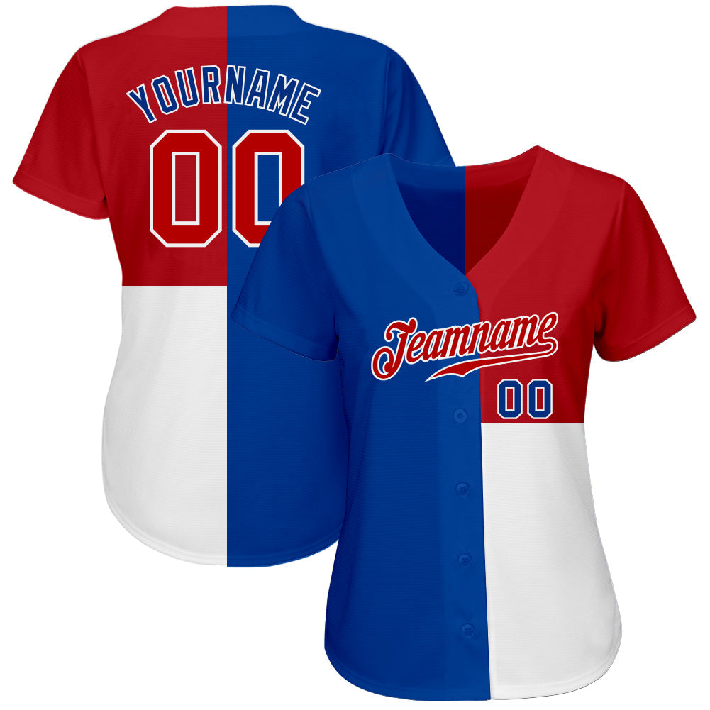 Custom Royal Red-White 3D Pattern Design Multicolor Authentic Baseball Jersey view 2