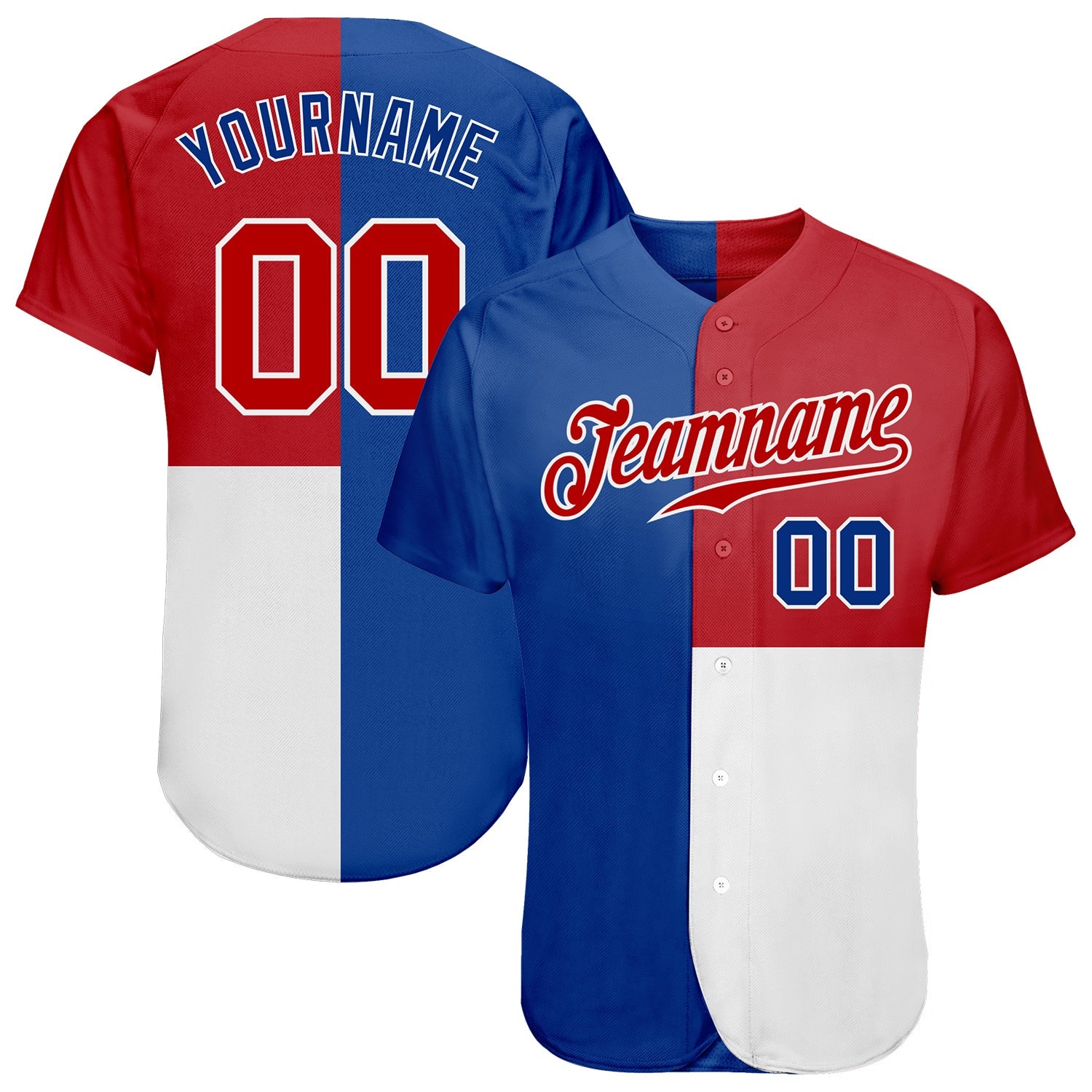 Custom Royal Red-White 3D Pattern Design Multicolor Authentic Baseball Jersey - Main View