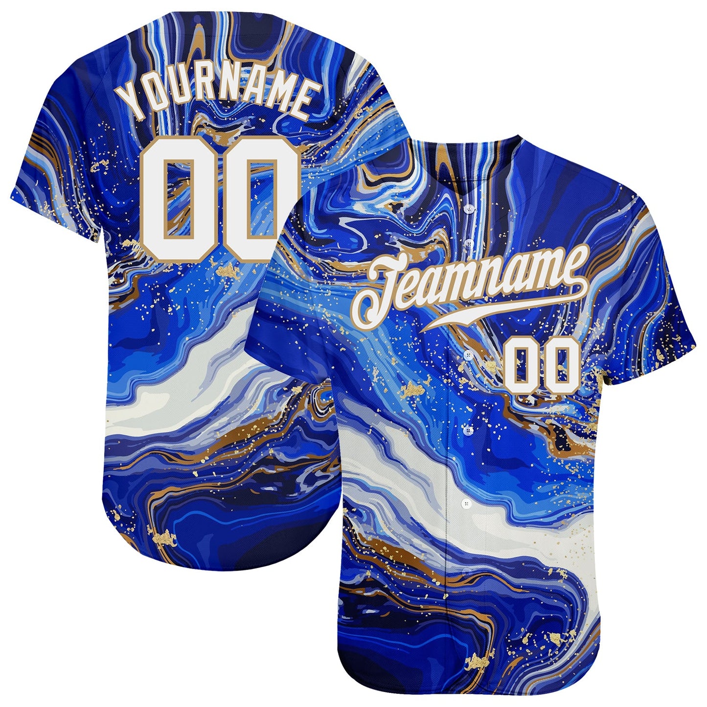 Custom Royal White-Old Gold 3D Pattern Design Marble Authentic Baseball Jersey - Main View