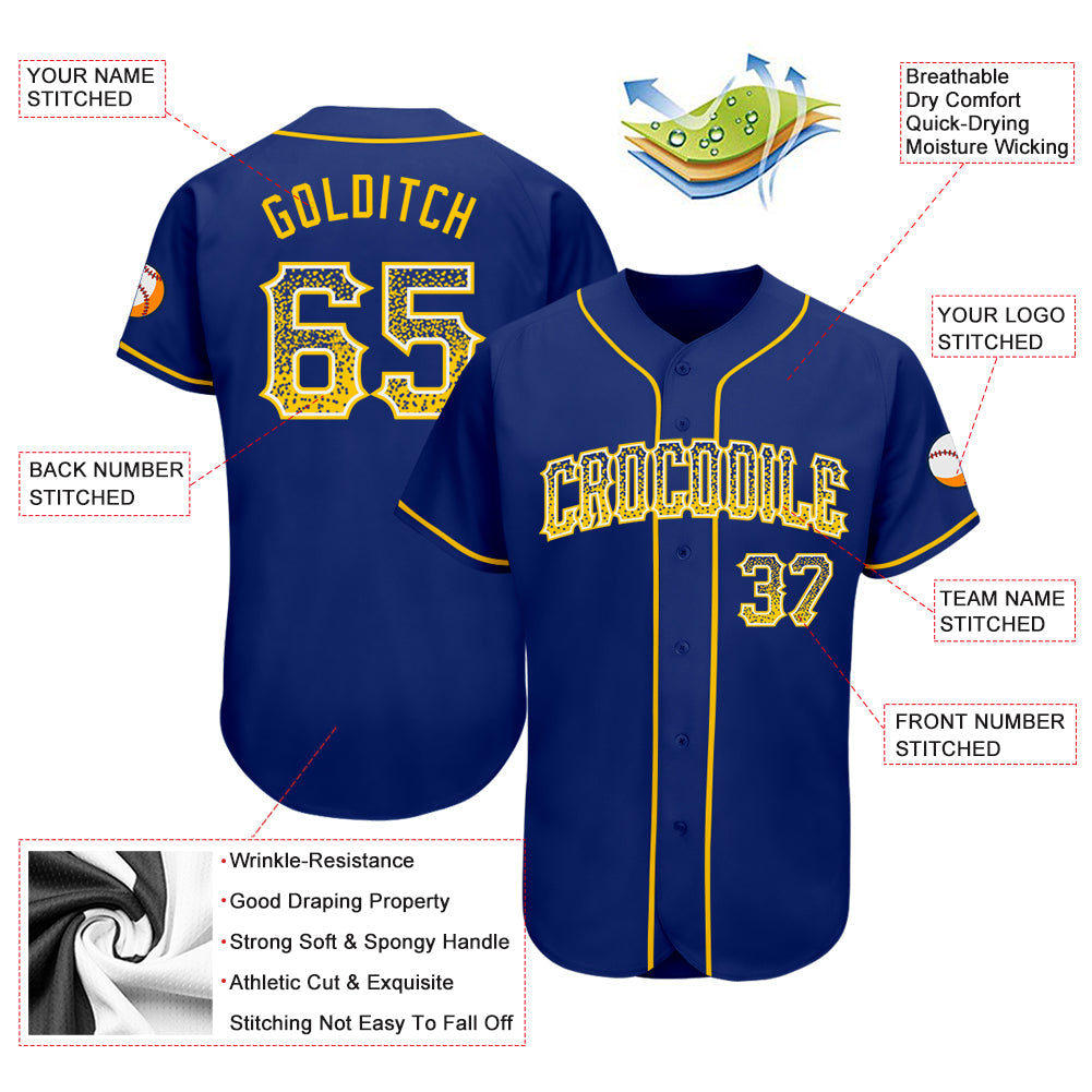 Custom Royal Gold-White Authentic Drift Fashion Baseball Jersey view 3
