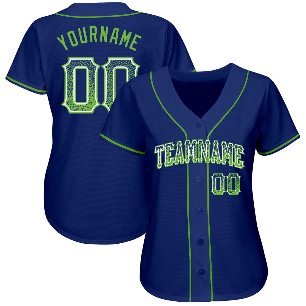 Custom Royal Neon Green-White Authentic Drift Fashion Baseball Jersey view 2