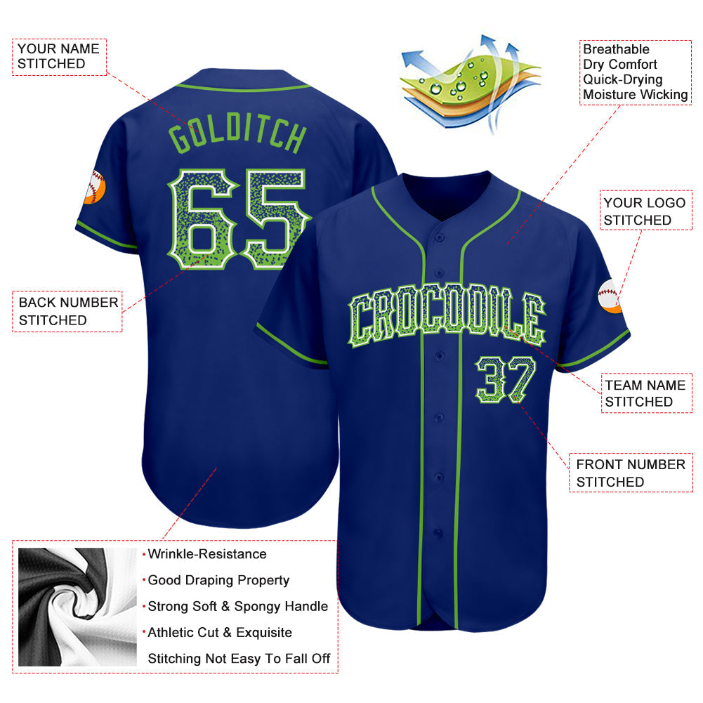 Custom Royal Neon Green-White Authentic Drift Fashion Baseball Jersey view 3