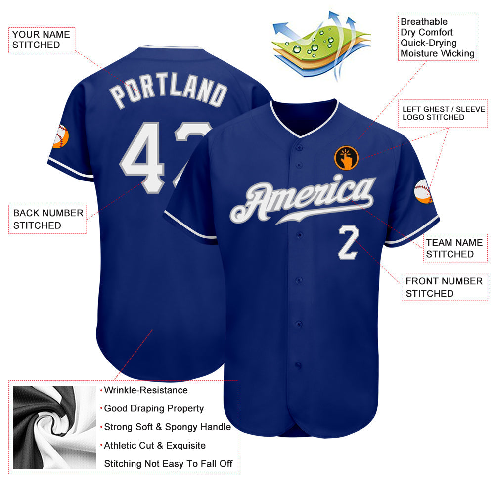 Custom Royal White-Gray Authentic Baseball Jersey view 3